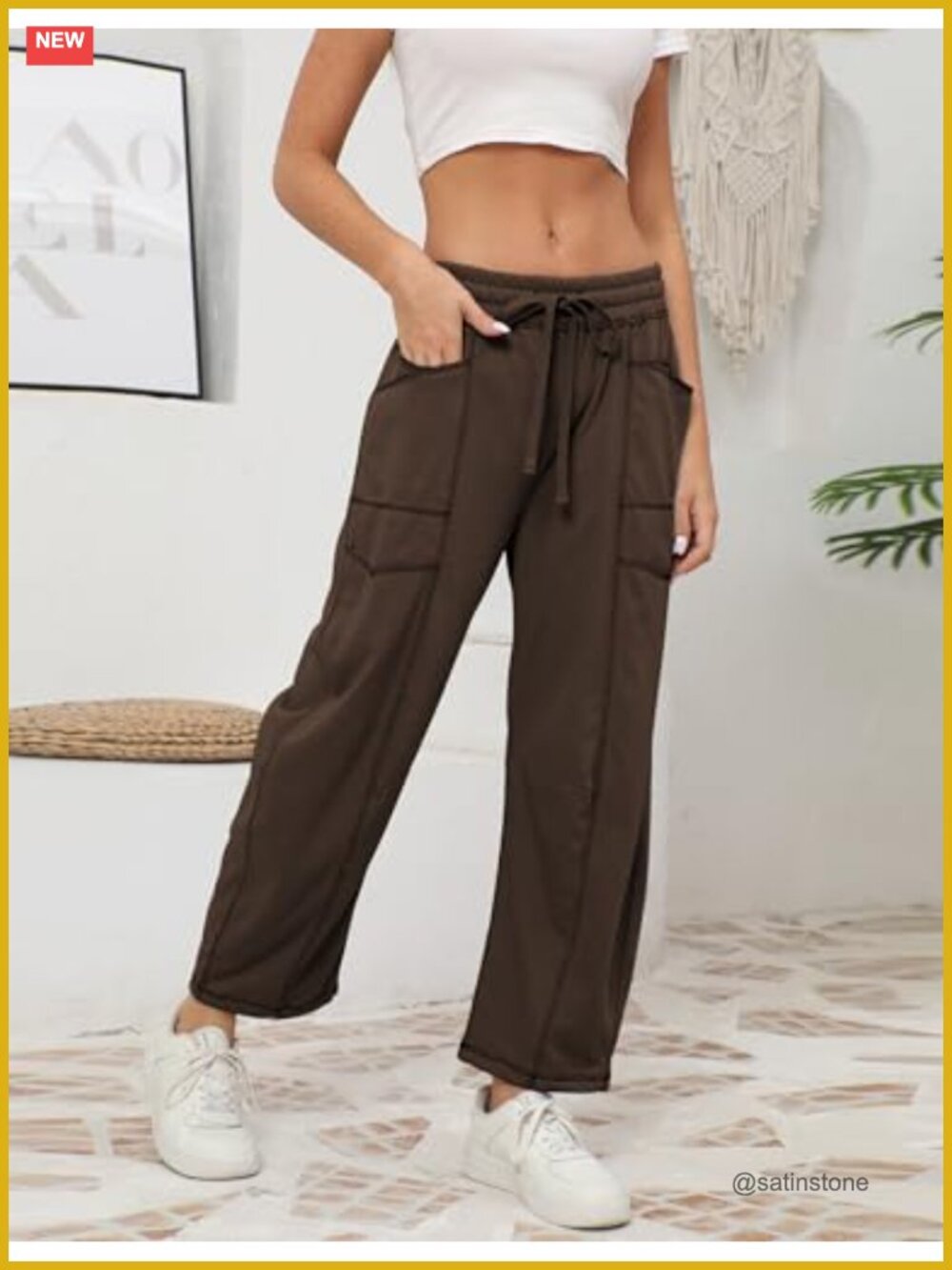 Wide Leg Lounge Sweatpants with Pockets, Baggy Barrel Pants, Drawstring Waist, - Picture 4 of 6